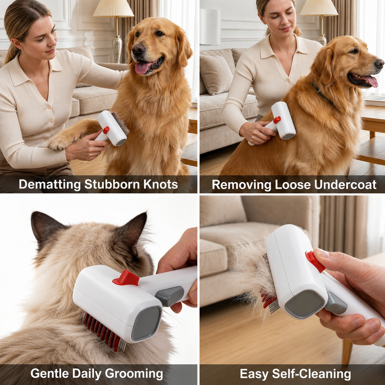 2-in-1 Pet Grooming Brush for Dogs & Cats