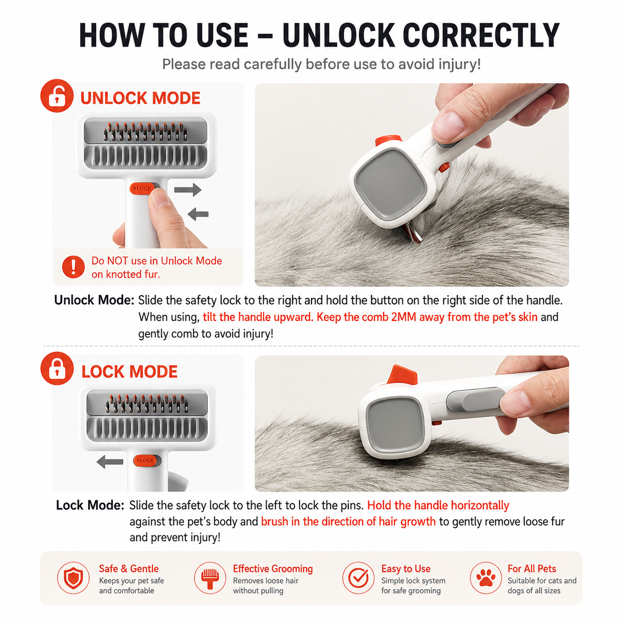 2-in-1 Pet Grooming Brush for Dogs & Cats