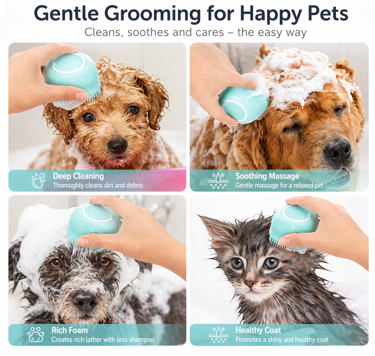 Dog Bath Brush – Silicone Shampoo Brush for Grooming