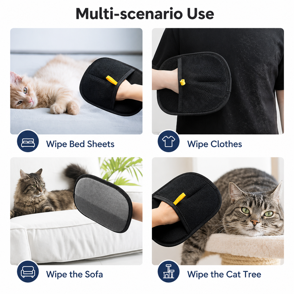 Pet Hair Removal Glove with Dual-Sided Electrostatic Bristles
