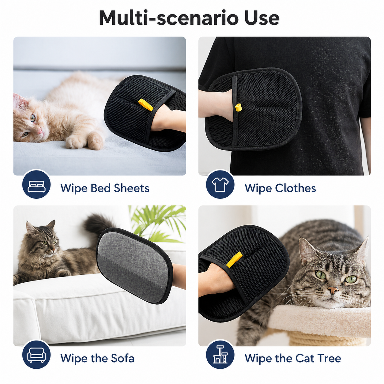 Pet Hair Removal Glove with Dual-Sided Electrostatic Bristles