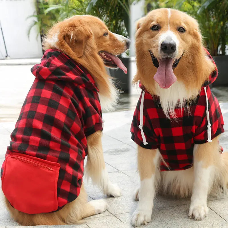 Pet Sweatshirt – Plaid Hoodie with Pocket for Dogs & Cats