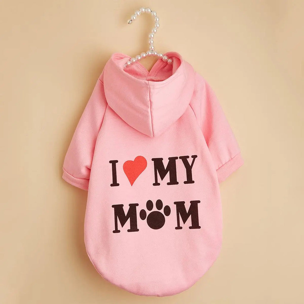 Cute Pet Hoodie – "I Love My Mom” Dog & Cat Apparel